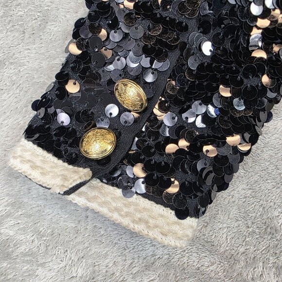 Crewcuts Jacket Girls Medium 8-9 Black Sequin Tweed Trim Cardigan Party Holiday - Picture 8 of 15